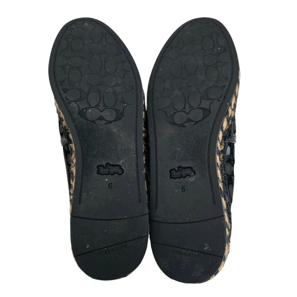 Coach Cleo Black Logo Round Leather Cap Toe Mesh Slip-On‎ Espadrilles